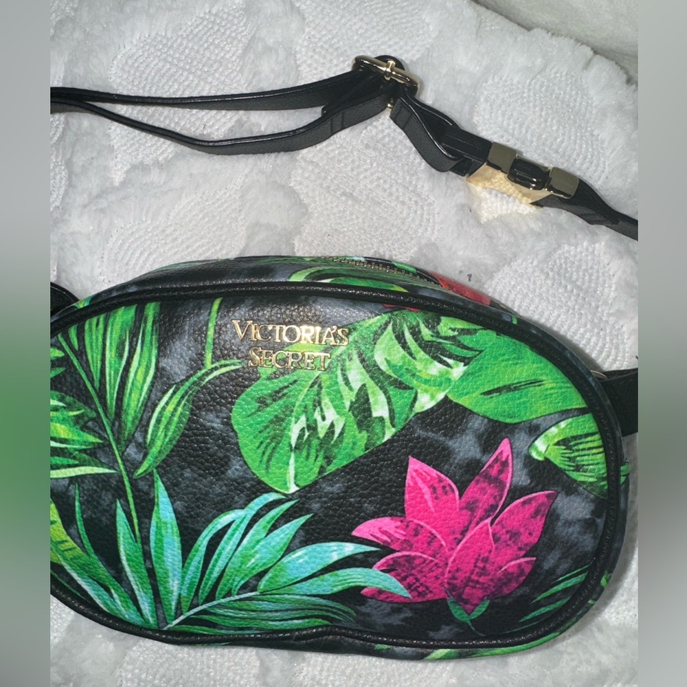 Victoria's Secret Black and Green Floral Crossbody Bag